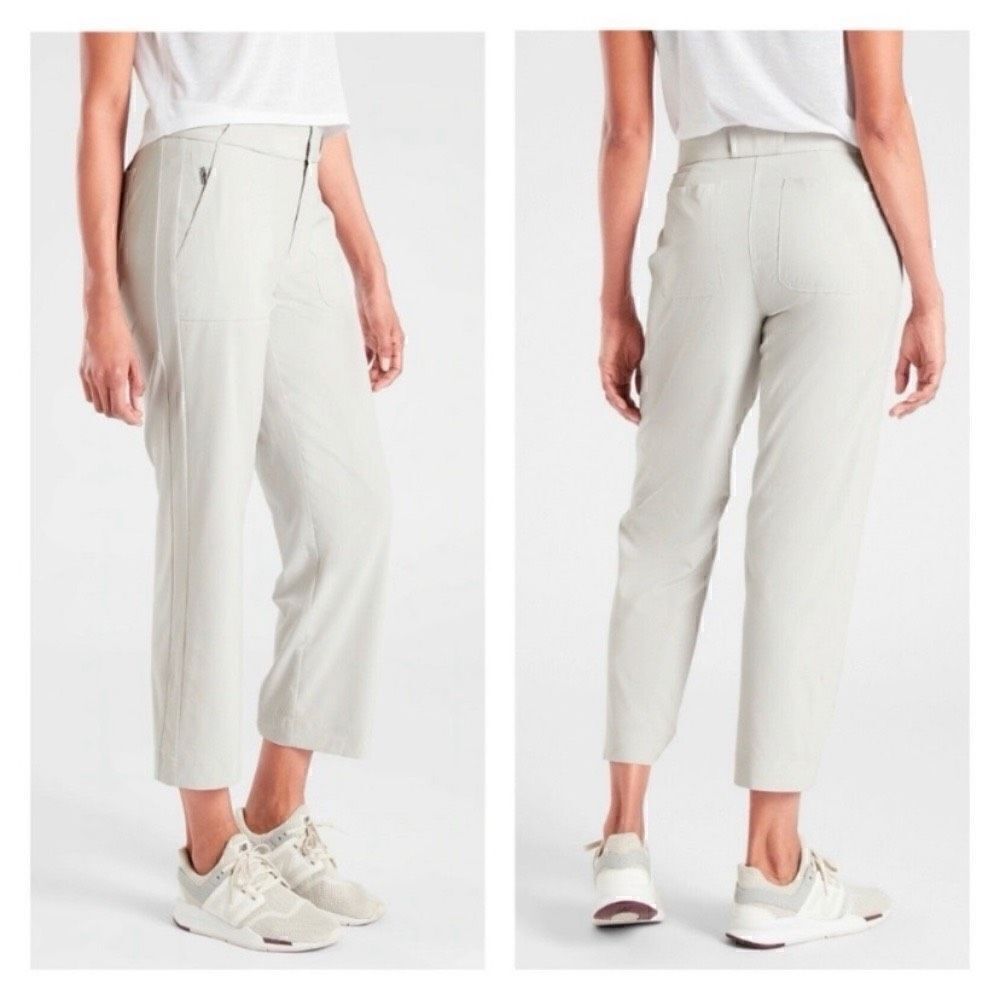NWT Athleta Tribecca Utility Crop Pant Size 14 Travel Stretch Beige UPF 50+